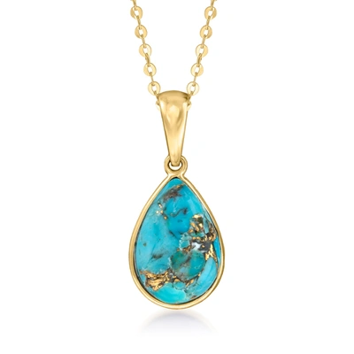 Canaria Fine Jewelry Canaria Turquoise Pendant Necklace In 10kt Yellow Gold In Blue