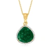 Ross-simons Carved Emerald Pendant Necklace With . White Zircon In 18kt Gold Over Sterling In Green
