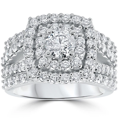 Pompeii3 3 Ct Diamond Engagement Wedding Cushion Halo Ring Set 10k White Gold In Multi