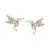 Ross-simons Diamond Hummingbird Stud Earrings In 18kt Gold Over Sterling In Silver