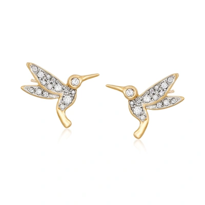 Ross-simons Diamond Hummingbird Stud Earrings In 18kt Gold Over Sterling In Silver