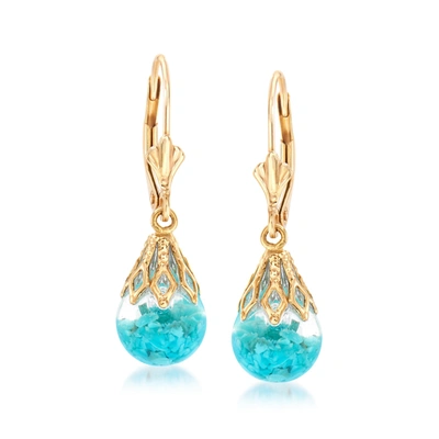 Ross-simons Floating Turquoise Drop Earrings In 14kt Yellow Gold In Blue