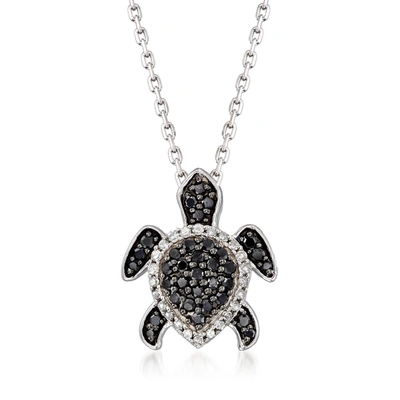 ROSS-SIMONS BLACK AND WHITE DIAMOND TURTLE PENDANT NECKLACE IN STERLING SILVER