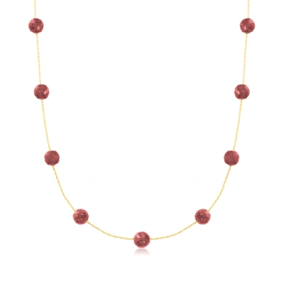 Ross-simons Ruby Bead Station Necklace In 14kt Yellow Gold In Pink