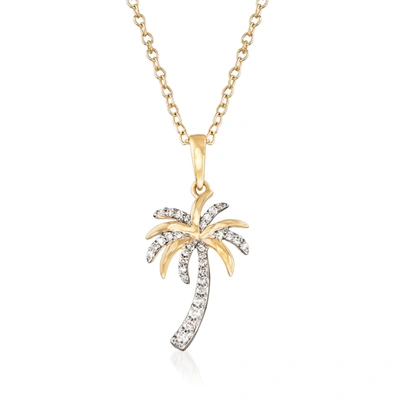Ross-simons Diamond Palm Tree Pendant Necklace In 14kt Yellow Gold In White