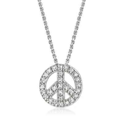 Ross-simons Diamond Peace Sign Pendant Necklace In 14kt White Gold In Silver