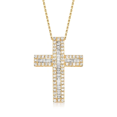 Ross-simons Baguette And Round Diamond Cross Pendant Necklace In 18kt Gold Over Sterling