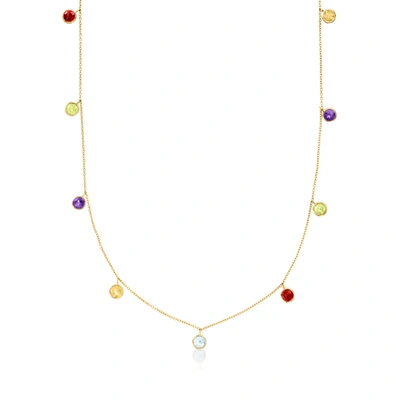 Rs Pure Ross-simons Multi-stone Station Necklace In 14kt Yellow Gold