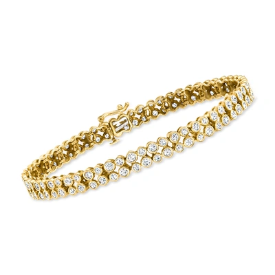 Ross-simons 3.00- Bezel-set Diamond 2-row Tennis Bracelet In 14kt Yellow Gold In Silver