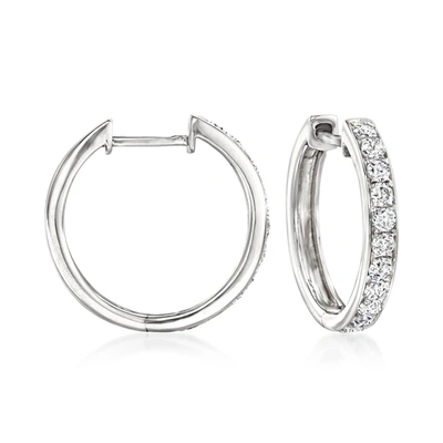 Ross-simons Diamond Huggie Hoop Earrings In 14kt White Gold In Silver