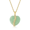 ROSS-SIMONS JADE HEART PENDANT NECKLACE WITH . WHITE SAPPHIRES IN 18KT GOLD OVER STERLING