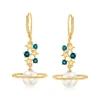 Ross-simons 8.5-9mm Cultured Pearl And . London Blue Topaz Celestial Drop Earrings In 18kt Gold Over Sterling In Blue