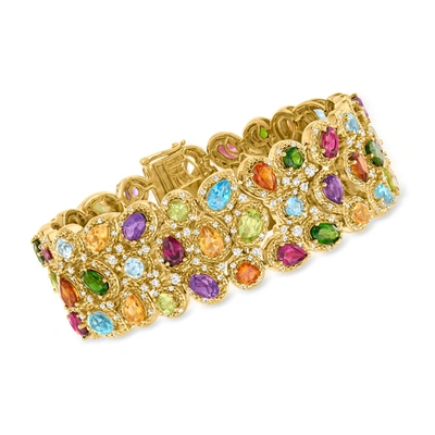 Ross-simons Multi-gemstone 3-row Bracelet In 18kt Gold Over Sterling