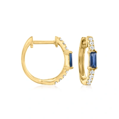 Rs Pure Ross-simons Sapphire And . Diamond Huggie Hoop Earrings In 14kt Yellow Gold