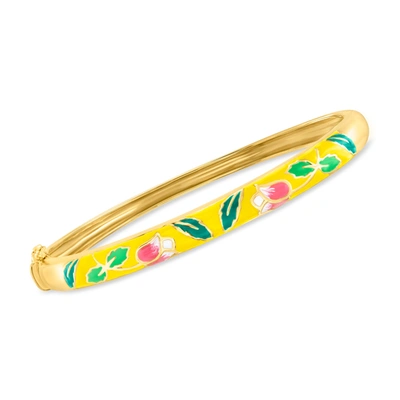 Ross-simons Yellow And Multicolored Enamel Floral Bangle Bracelet In 18kt Gold Over Sterling In Blue