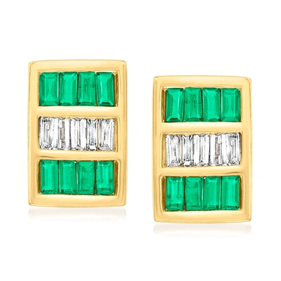Ross-simons Emerald And . Diamond Earrings In 14kt Yellow Gold In Green