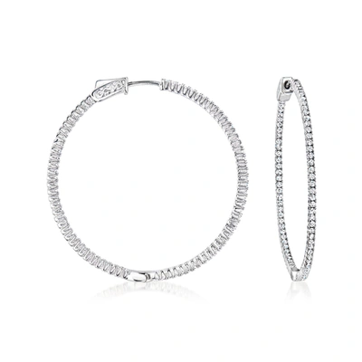 Ross-simons Cz Hoop Earrings In Sterling Silver In White