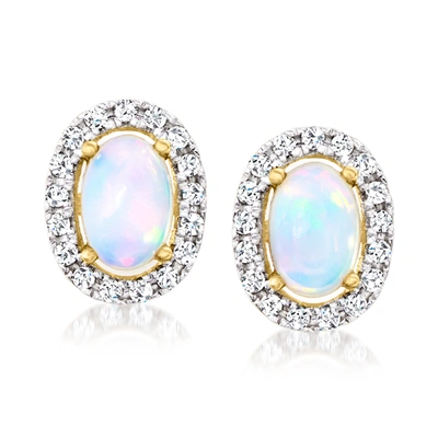 Canaria Fine Jewelry Canaria Opal And . Diamond Halo Earrings In 10kt Yellow Gold In Blue