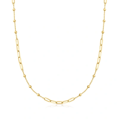 Rs Pure By Ross-simons 14kt Yellow Gold Paper Clip Link And Bead Necklace