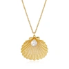 Ross-simons Italian Cultured Pearl Seashell Pendant Necklace In 18kt Gold Over Sterling Silver In Gold