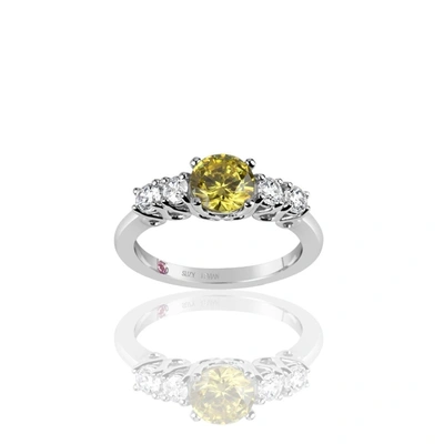 Suzy Levian Sterling Silver Yellow & White Cubic Zirconia 5 Stone Engagement Ring