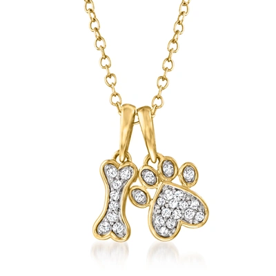 Ross-simons Diamond Dog Bone And Paw Pendant Necklace In 14kt Yellow Gold
