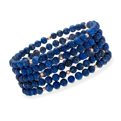 Ross-simons Blue Lapis Jewelry Set: 5 Beaded Bracelets With 14kt Yellow Gold