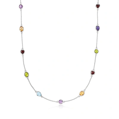 Ross-simons Multi-gem Station Necklace In Sterling Silver In White