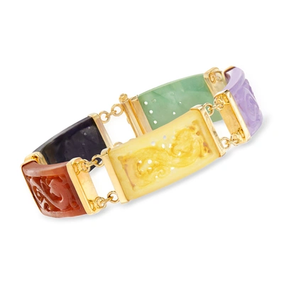Ross-simons Multicolored Jade Dragon Bracelet With 18kt Gold Over Sterling