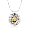Ross-simons Sterling Silver Sunflower Pendant Necklace With 14kt Yellow Gold In Silver