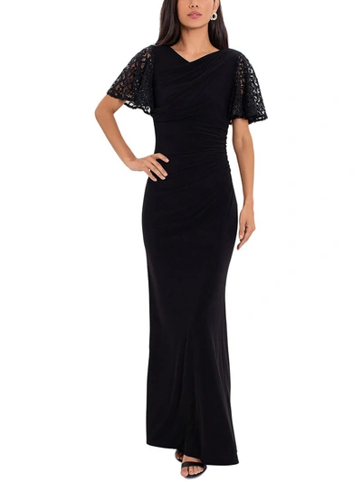 B & A By Betsy And Adam Petites Womens Lace Trim Maxi Evening Dress In Black