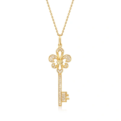 Ross-simons Diamond Fleur-de-lis Key Pendant Necklace In 18kt Gold Over Sterling In White