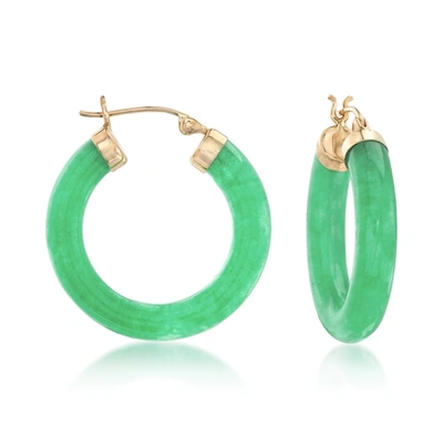 Ross-simons Jade Hoop Earrings With 14kt Yellow Gold In Green