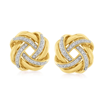 Ross-simons Diamond Love Knot Earrings In 18kt Yellow Gold Over Sterling