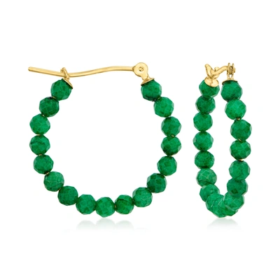 Canaria Fine Jewelry Canaria Emerald Bead Hoop Earrings In 10kt Yellow Gold In Green