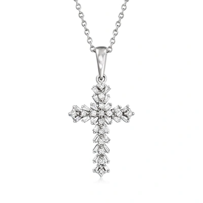 Ross-simons Diamond Cross Pendant Necklace In 14kt White Gold In Silver