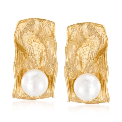 Ross-simons Italian 7.5-8mm Cultured Pearl Sculptural Earrings In 18kt Gold Over Sterling
