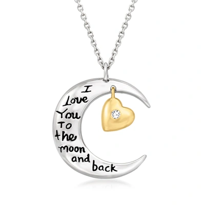 Ross-simons Diamond-accented "i Love You To The Moon And Back" Pendant Necklace In Sterling Silver And 14kt Yell In White