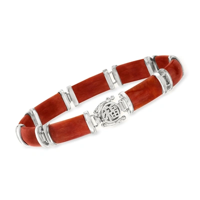 Ross-simons Jade "good Fortune" Bracelet In Sterling Silver In Red