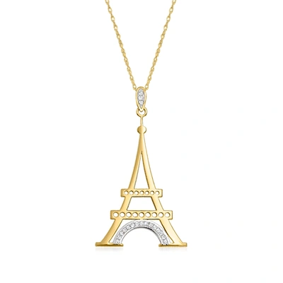 Ross-simons 14kt Yellow Gold Eiffel Tower Pendant Necklace With Diamond Accents In White