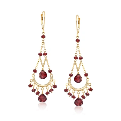 Ross-simons Garnet Chandelier Earrings In 14kt Yellow Gold In Red