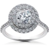 Pompeii3 2 1/8 Ct Double Halo Diamond Eco Friendly Lab Grown Engagement Ring 14k Gold In White