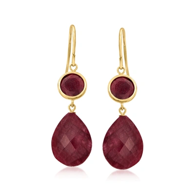 Ross-simons Garnet Drop Earrings In 14kt Yellow Gold In Red