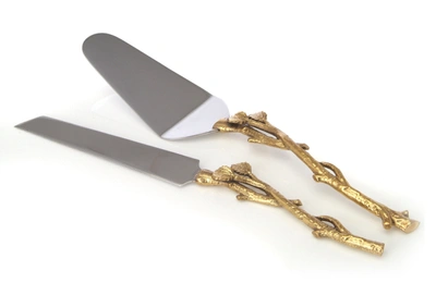 Classic Touch Decor Cake Server And Knife Set With Gold Leaf Design, Dims 12"l