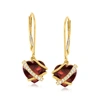 Ross-simons Garnet And Diamond-accented Heart Drop Earrings In 14kt Yellow Gold In Red