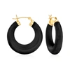 Ross-simons Black Onyx Hoop Earrings In 14kt Yellow Gold In Black