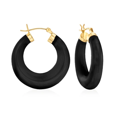 Ross-simons Black Onyx Hoop Earrings In 14kt Yellow Gold