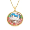 ROSS-SIMONS ITALIAN BROWN SHELL CAMEO SAN MARCO SQUARE PENDANT NECKLACE WITH MULTICOLORED ENAMEL IN 18KT GOLD OV