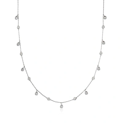 Rs Pure Ross-simons Diamond Station Drop Necklace In Sterling Silver In White