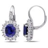 Mimi & Max 8.06 Ct Tgw Created Blue And White Sapphire And Halo Diamond Leverback Earrings In Sterling Silver In Silver